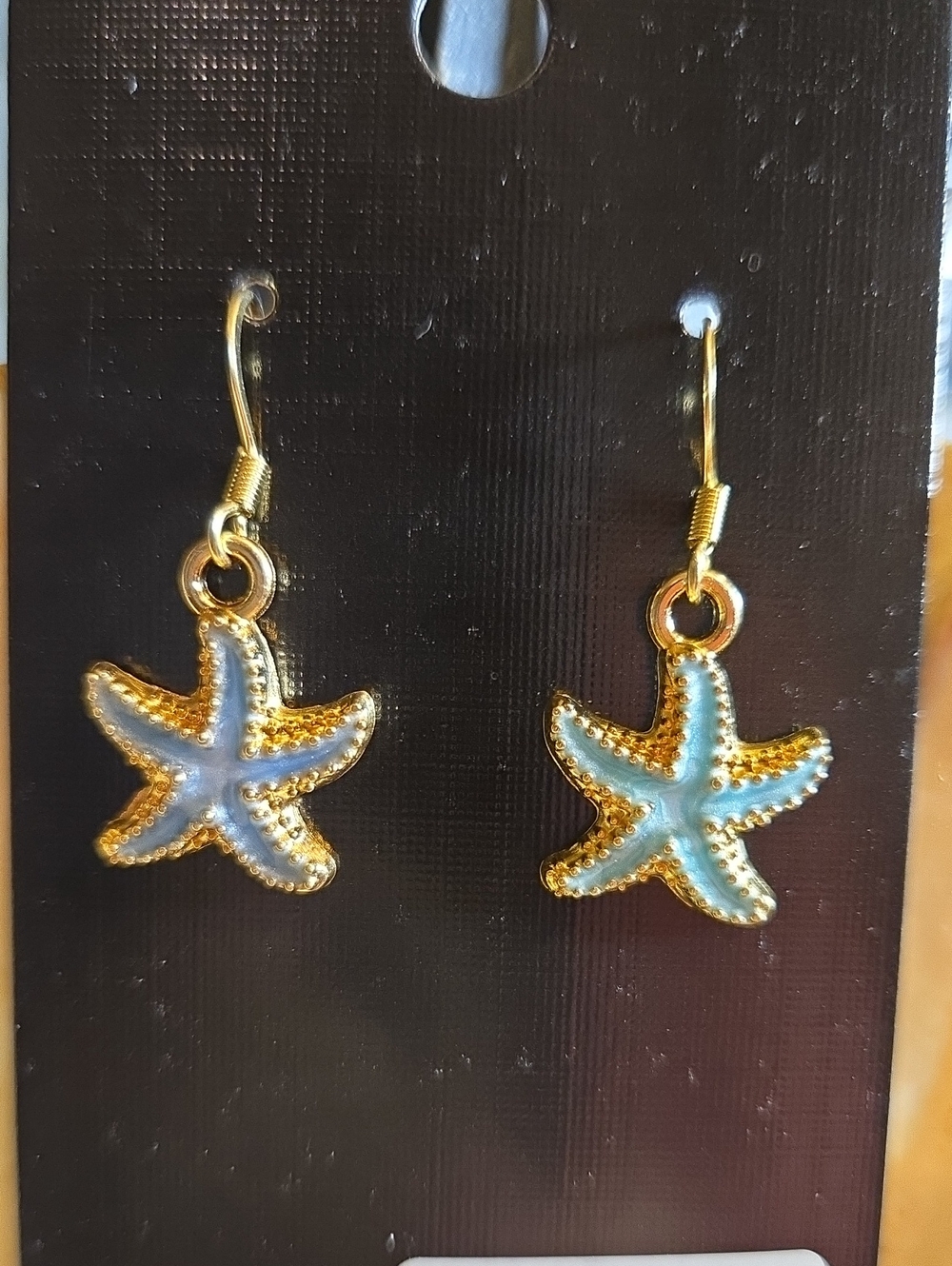 Gold & Light Blue Starfish Drop Earrings - Women Jewelry